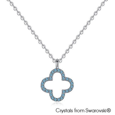 Lucky Clover Necklace (Aquamarine, Pure Rhodium Plated) - Lush Addiction, Crystals from Swarovski®