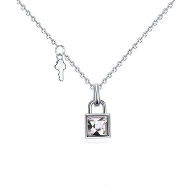 Lock Necklace Clear Crystal Pure Rhodium Plated Lush Addiction Crystals from Swarovski