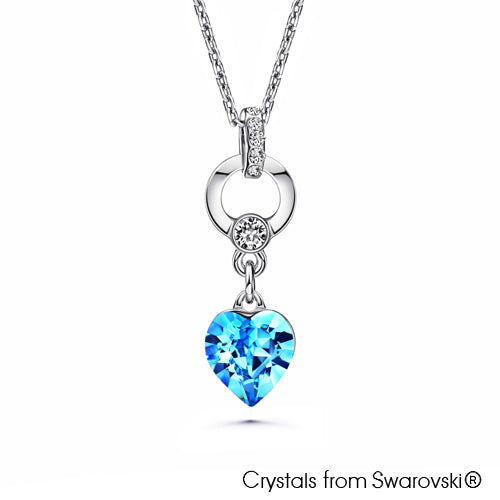 Devoted Heart Necklace (Aquamarine, Pure Rhodium Plated) - Lush Addiction, Crystals from Swarovski®