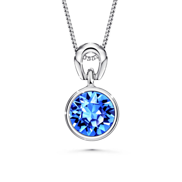 Solitaire Birthstone Necklace (Sapphire, Pure Rhodium Plated) - Lush Addiction, Crystals from Swarovski®