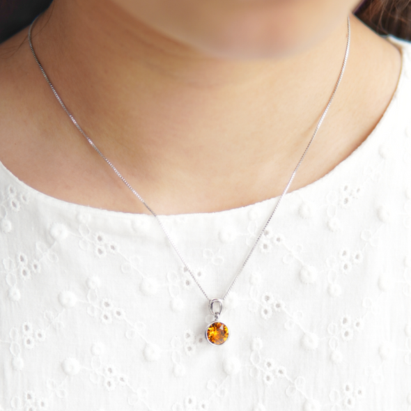 Solitaire Birthstone Necklace (Topaz, Pure Rhodium Plated) - Lush Addiction, Crystals from Swarovski®