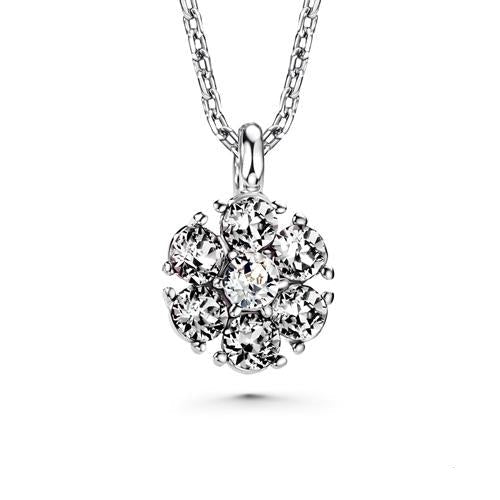Flower Birthstone Necklace (Clear Crystal, Pure Rhodium Plated) - Lush Addiction, Crystals from Swarovski