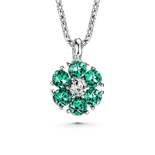 Flower Birthstone Necklace (Emerald, Pure Rhodium Plated) - Lush Addiction, Crystals from Swarovski