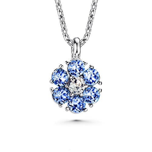 Flower Birthstone Necklace (Light Sapphire, Pure Rhodium Plated) - Lush Addiction, Crystals from Swarovski