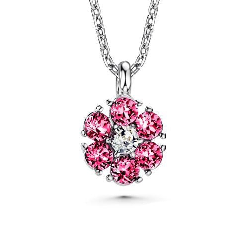Flower Birthstone Necklace (Rose, Pure Rhodium Plated) - Lush Addiction, Crystals from Swarovski