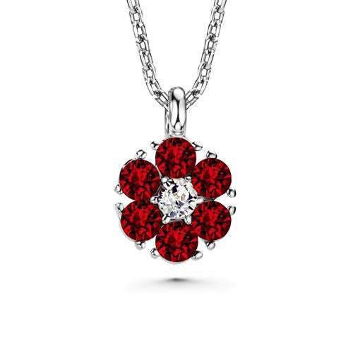 Flower Birthstone Necklace (Ruby, Pure Rhodium Plated) - Lush Addiction, Crystals from Swarovski