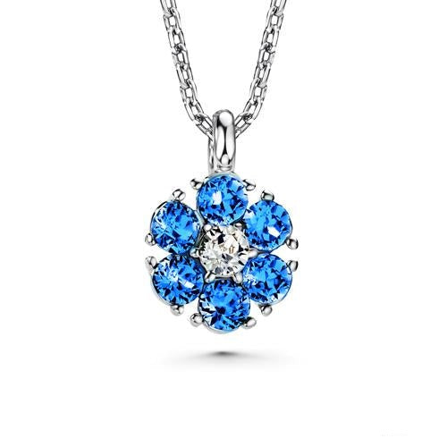 Flower Birthstone Necklace (Sapphire, Pure Rhodium Plated) - Lush Addiction, Crystals from Swarovski