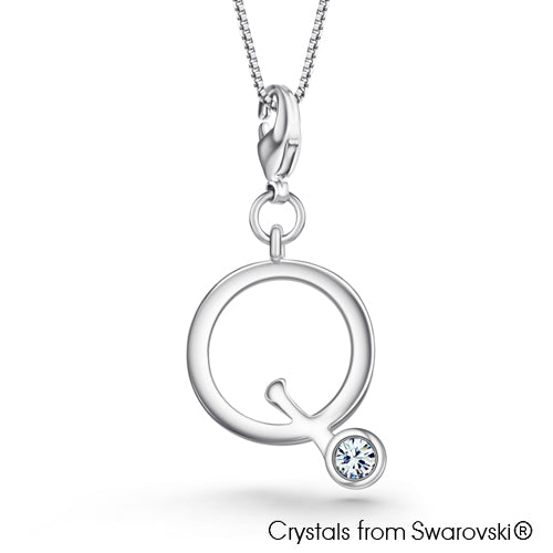 Alphabet Q Charm Necklace (Clear Crystal, Pure Rhodium Plated) - Lush Addiction, Crystals from Swarovski®