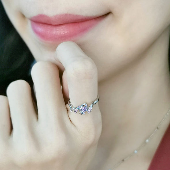 Ballerina Ring (Violet Purple, Pure Rhodium Plated) - Lush Addiction, Crystals from Swarovski