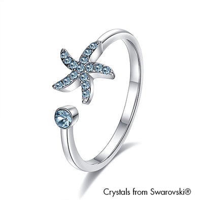 Starfish Ring Aquamarine Pure Rhodium Plated Lush Addiction Crystals from Swarovski