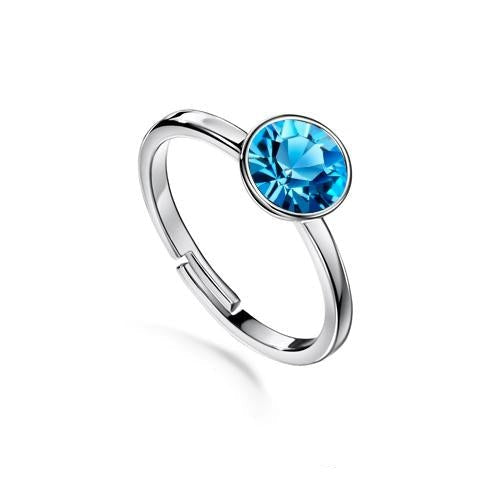 Solitaire Birthstone Ring (Aquamarine, Pure Rhodium Plated) - Lush Addiction, Crystals from Swarovski