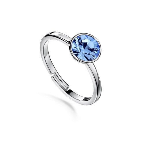 Solitaire Birthstone Ring (Light Sapphire, Pure Rhodium Plated) - Lush Addiction, Crystals from Swarovski