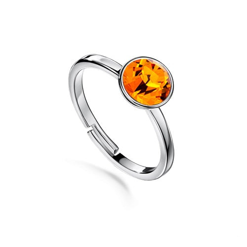 Solitaire Birthstone Ring (Topaz, Pure Rhodium Plated) - Lush Addiction, Crystals from Swarovski