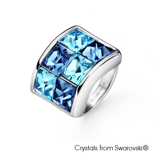Parvis Ring (Aquamarine, Pure Rhodium Plated) - Lush Addiction, Crystals from Swarovski®