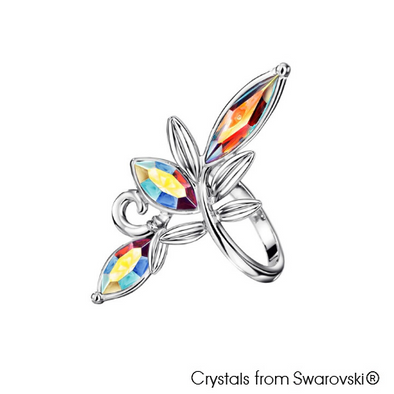 Fern Ring (Crystal Aurora Borealis, Pure Rhodium Plated) - Lush Addiction, Crystals from Swarovski®