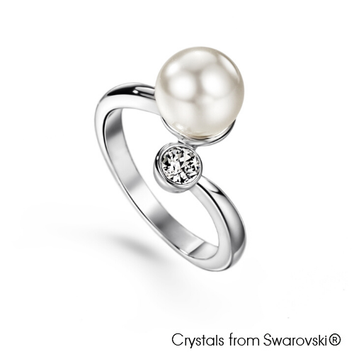 Elegant Swarovski Pearl Ring (Clear Crystal, Pure Rhodium Plated) - Lush Addiction, Crystals from Swarovski®