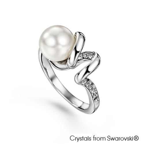 Lustrous Ring (Clear Crystal, Pure Rhodium Plated) - Lush Addiction, Crystals from Swarovski®