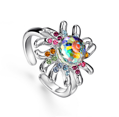 Jellyfish Ring (Multi-Colour, Pure Rhodium Plated) - Lush Addiction, Crystals from Swarovski®