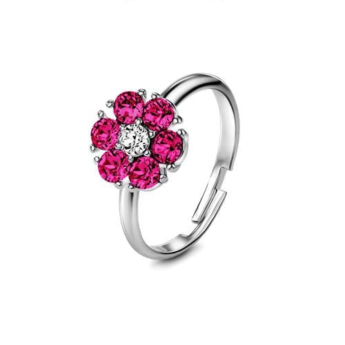 Flower Birthstone Ring (Amethyst, Pure Rhodium Plated) - Lush Addiction, Crystals from Swarovski