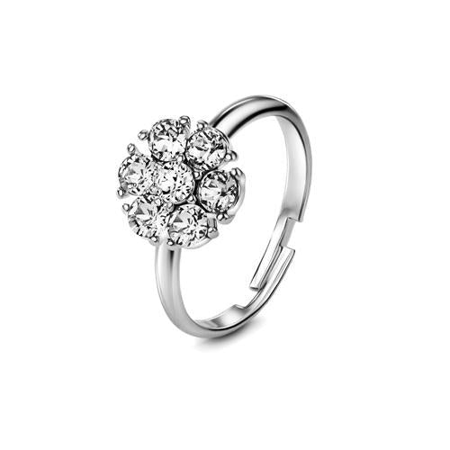 Flower Birthstone Ring (Clear Crystal, Pure Rhodium Plated) - Lush Addiction, Crystals from Swarovski