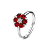 Flower Birthstone Ring (Ruby, Pure Rhodium Plated) - Lush Addiction, Crystals from Swarovski