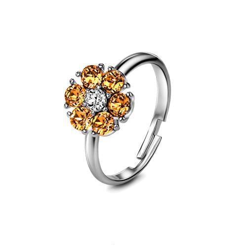 Flower Birthstone Ring (Topaz, Pure Rhodium Plated) - Lush Addiction, Crystals from Swarovski