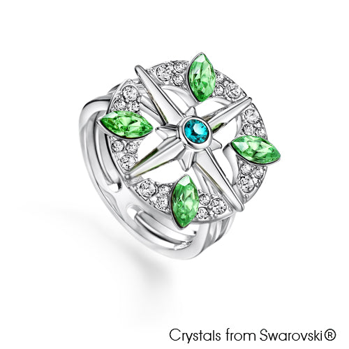 Clover Ring (Peridot, Pure Rhodium Plated) - Lush Addiction, Crystals from Swarovski®