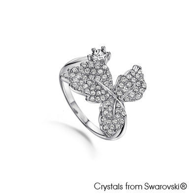 Leaf Ring (Clear Crystal, Pure Rhodium Plated) - Lush Addiction, Crystals from Swarovski®