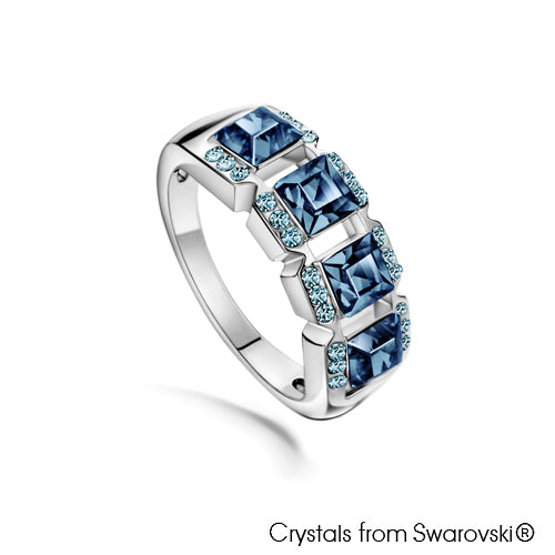 Mosaic Ring (Denim Blue, Pure Rhodium Plated) - Lush Addiction, Crystals from Swarovski®