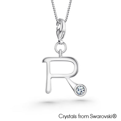 Alphabet R Charm Necklace (Clear Crystal, Pure Rhodium Plated) - Lush Addiction, Crystals from Swarovski®