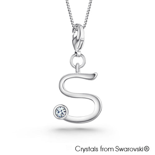Alphabet S Charm Necklace (Clear Crystal, Pure Rhodium Plated) - Lush Addiction, Crystals from Swarovski®