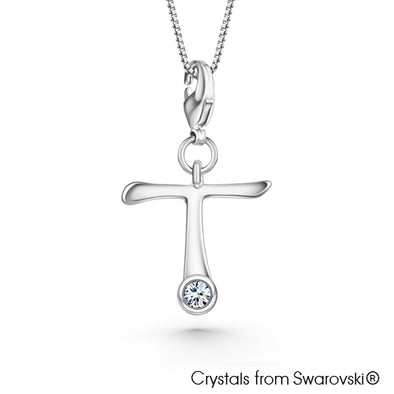 Alphabet T Charm Necklace (Clear Crystal, Pure Rhodium Plated) - Lush Addiction, Crystals from Swarovski®