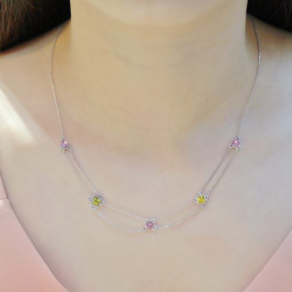 Candy Necklace (Multi Colour, Pure Rhodium Plated) - Lush Addiction, Crystals from Swarovski