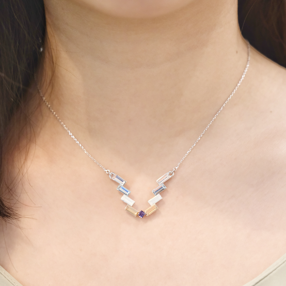 Victory Baguette Necklace Pure Rhodium Plated Lush Addiction Crystals from Swarovski