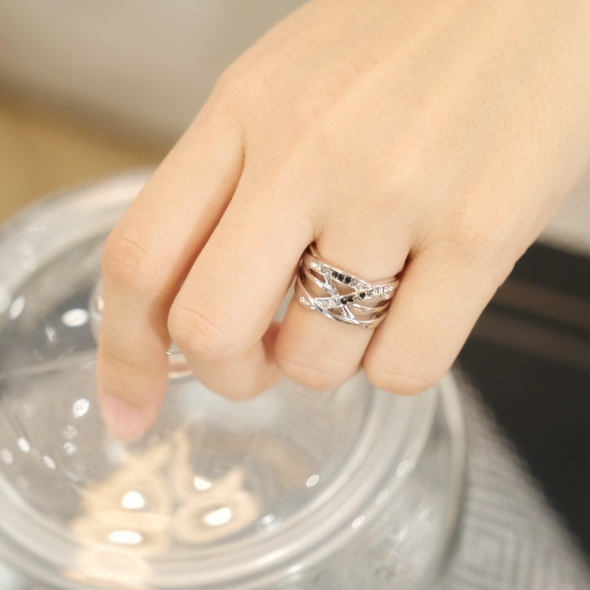 Fortitude Ring (Jet, Pure Rhodium Plated) - Lush Addiction, Crystals from Swarovski®