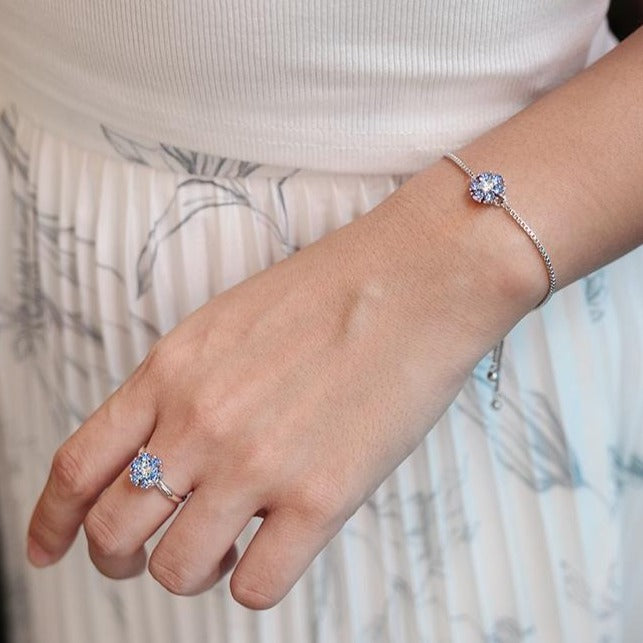 Flower Birthstone Bracelet (Light Sapphire, Pure Rhodium Plated) - Lush Addiction, Crystals from Swarovski®
