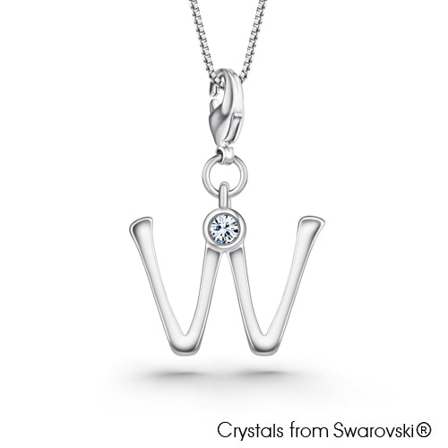 Alphabet W Charm Necklace (Clear Crystal, Pure Rhodium Plated) - Lush Addiction, Crystals from Swarovski®
