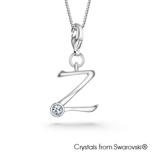 Alphabet Z Charm Necklace (Clear Crystal, Pure Rhodium Plated) - Lush Addiction, Crystals from Swarovski®